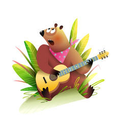 Cute Bear Musician Playing Guitar And Singing Song