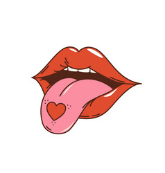 Cartoon Retro Groovy Hippie Love Lips With Tongue