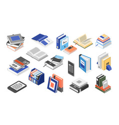 Isometric Library Books Digital And Paper Book