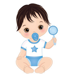 Cute Baby Boy With Pacifier Holding Rattle