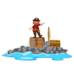 Pirate Standing On Barrel On Isolated Island