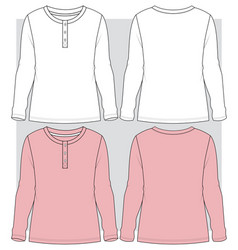 Womens Henley Neck Full Sleeve T Shirt Flat Sketch