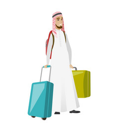 Young Muslim Man Traveler With Many Suitcases