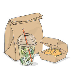 Take-away Food Paper Bag Lemonade Sandwich