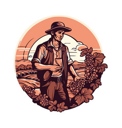 Farmer Holding A Basket Of Grapes