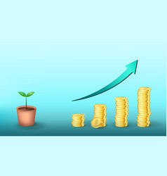 Golden Coins Business Graph And Small Tree