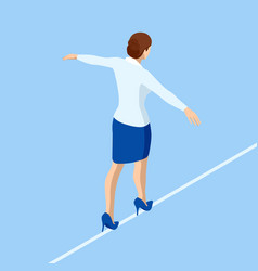 Isometric Business Woman Tightrope Walker