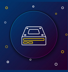 Line Optical Disc Drive Icon Isolated On Blue