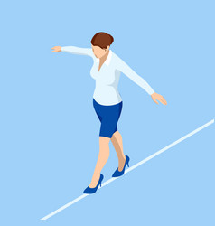 Isometric Business Woman Tightrope Walker