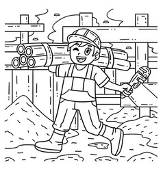 Construction Plumber With Pipes Coloring Page