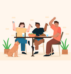 Flat Design People Eating Together