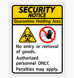 Security Notice Quarantine Holding Area Sign