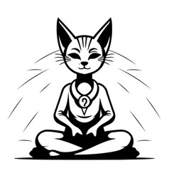 Cat Meditating In Lotus Pose Black And White