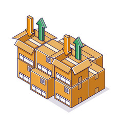 Flat Isometric Concept Pile Of Cardboard Boxes