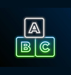 Glowing Neon Line Abc Blocks Icon Isolated