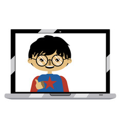 Asian Boy On Laptop Screen