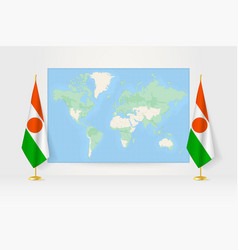 World Map Between Two Hanging Flags Of Niger Flag