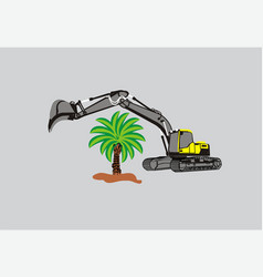 Excavator And Palm Tree