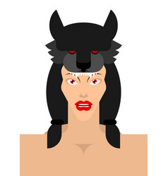 Girl With Wolf Headdress Woman Face And Wolf Head