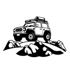 Off-road Vehicle On The Mountains In Flat Style