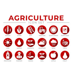 Red Agriculture Round Icon Set Of Wheat Corn Soy