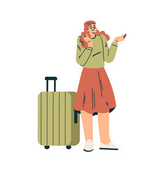 Woman Character Standing With Suitcase Going