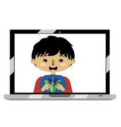 Asian Boy On Laptop Screen