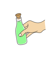 Closeup Hand Holding Green Alcohol Bottle