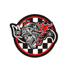 Scary Face Wearing Helmet Race Flag Logo