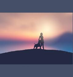 Silhouette A Female And Her Dog Against