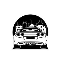 Silhouette Sport Car With City Building Clipart