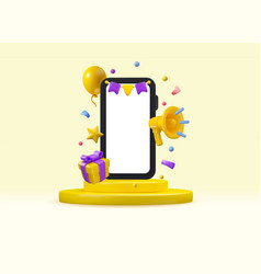 3d Phone With Confetti And Gift