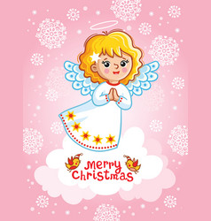 Cute Angel On A Pink Background With Snowflakes