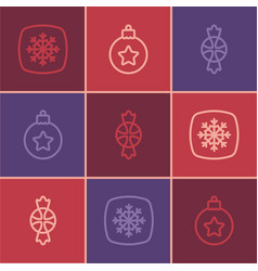 Set Line Snowflake Candy And Christmas Ball Icon