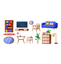 Room Interior Cartoon Table Couch And Bookshelf