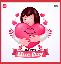 A Girl Warmly Hugging Cute Heart 3d Suitable