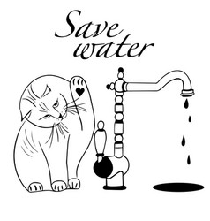 Concept Is Save Water Resources Cat Closes Tap