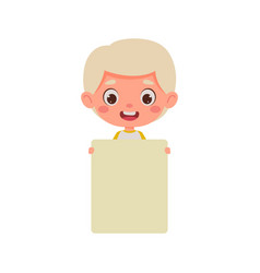 Cute Little Kid Boy With Blond Hair Holding Empty