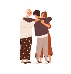 Family Hugs Support Parents And Adult Son