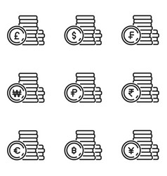 Set Of Currency Coin Stack Thin Icon