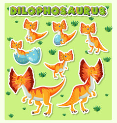 Set Of Cute Dilophosaurus Dinosaur Cartoon