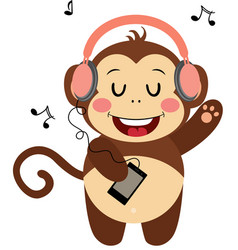 Funny Monkey Listening Music With Headphones