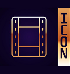 Gold Line Play Video Icon Isolated On Black