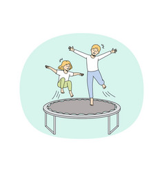 Happy Kids Jumping On Trampoline