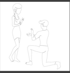 Proposing On Knee Character Outline On White