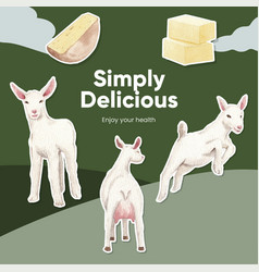 Sticker Template With Goat Milk And Cheese Farm