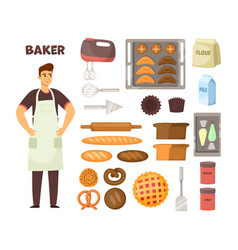 Baker And His Equipment For Cake Bread And Other