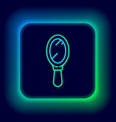 Glowing Neon Line Hand Mirror Icon Isolated On