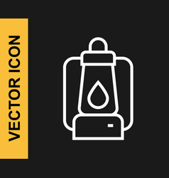 White Line Camping Lantern Icon Isolated On Black