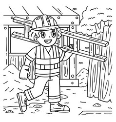 Construction Worker With A Ladder Coloring Page